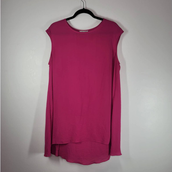 John Mark Sleeveless Round Neck High Low Tunic Top Fuchsia Pink Size Large - Picture 1 of 5